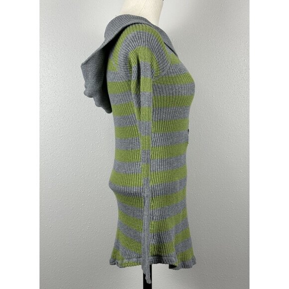 Mossimo Supply Womens Gray Green Striped Long Sleeve Hooded Sweater Size Large - Picture 5 of 14